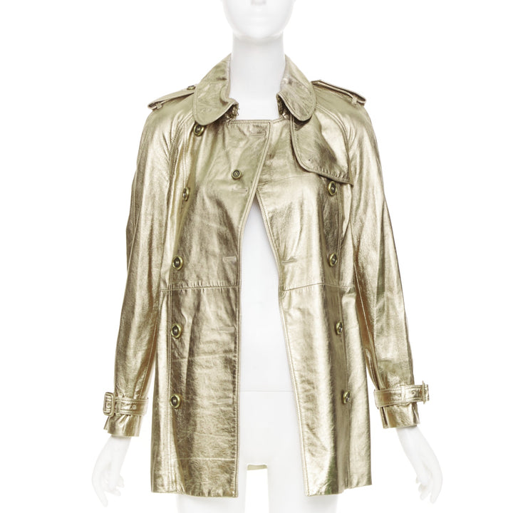 rare BURBERRY 2013 Runway gold lambskin double breasted trench coat IT38 XS