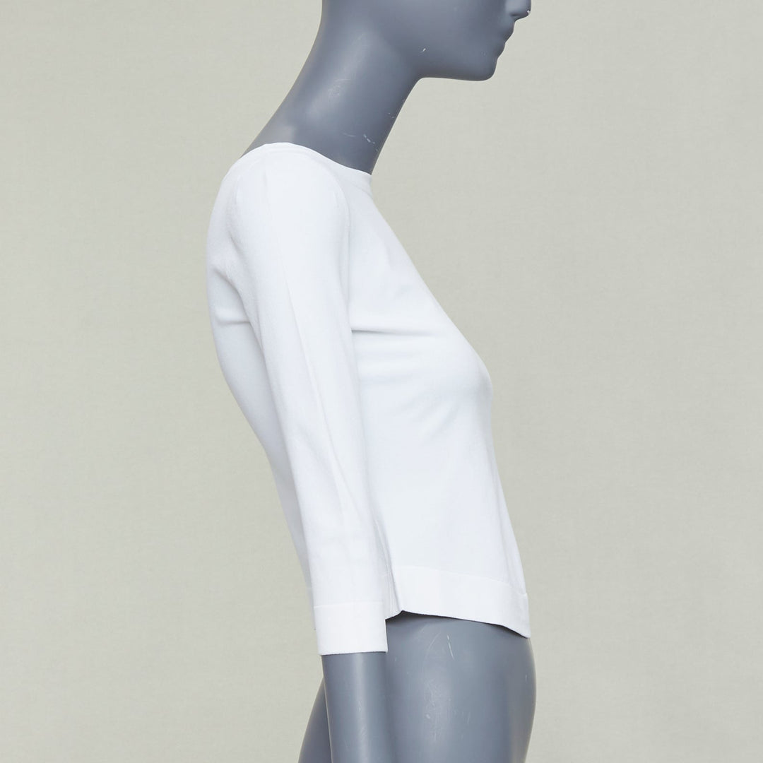 ALAIA cream cropped sleeved bateau neck sweater top