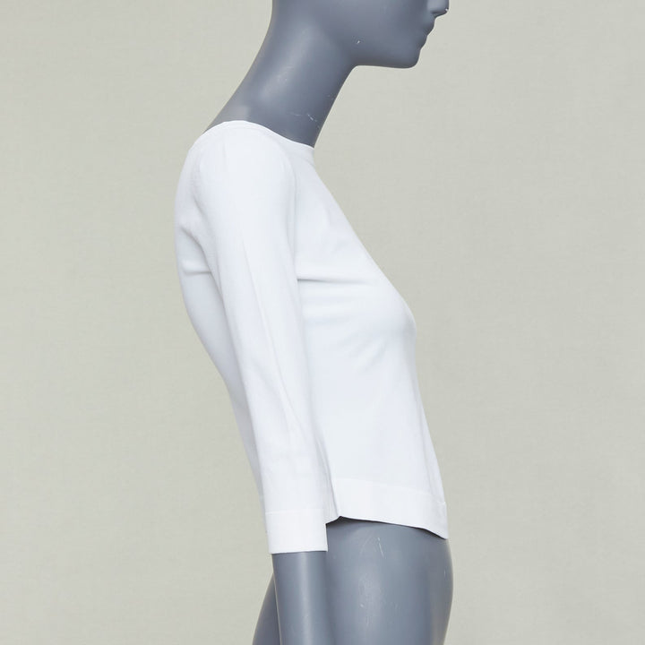 ALAIA cream cropped sleeved bateau neck sweater top