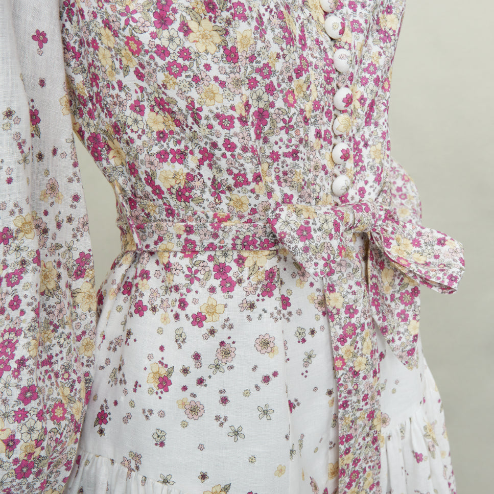 ZIMMERMANN 2020 Carnaby micro flower print white pink linen mini dress Sz1 S