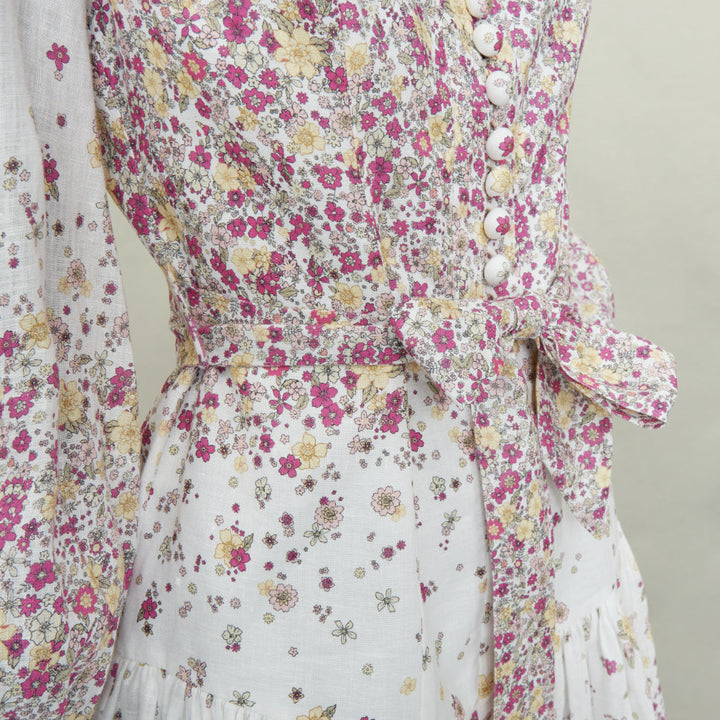 ZIMMERMANN 2020 Carnaby micro flower print white pink linen mini dress Sz1 S