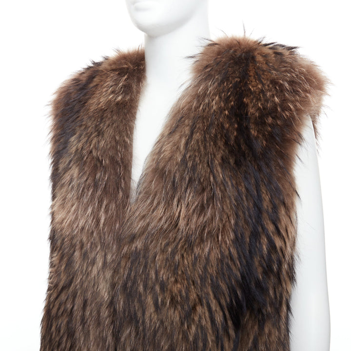 DAMIR DOMA brown genuine fur sleeveless vest coat M