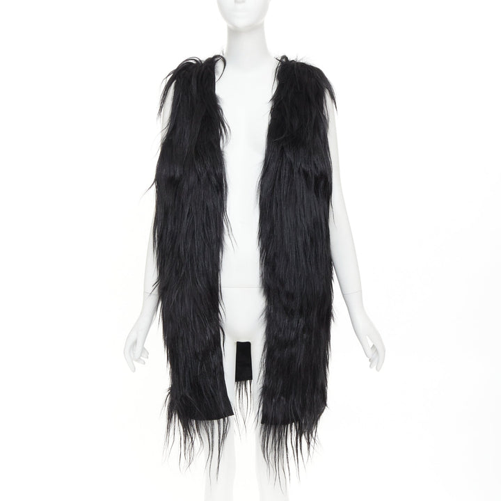 MIU MIU 2009 black long hair tiered wool fur vest coat IT42 M