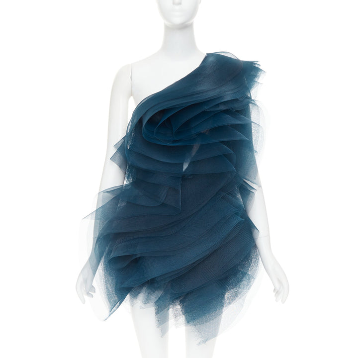 rare ALEXANDRE VAUTHIER COUTURE SS2014 Runway teal blue tulle ruffle mini