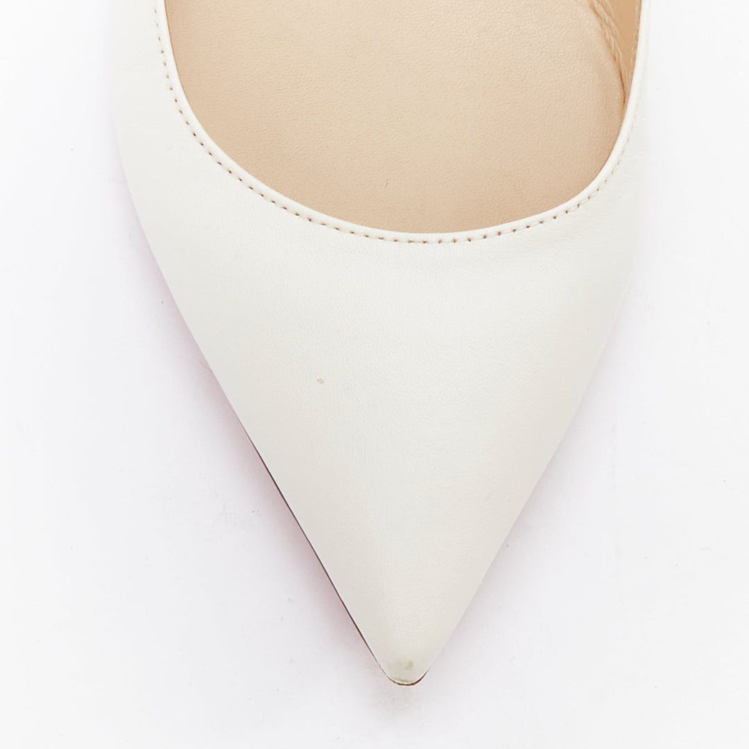 CHRISTIAN LOUBOUTIN off white leather point toe flat shoes EU37.5