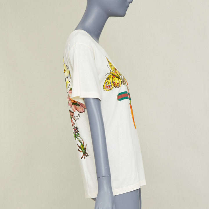 GUCCI Floral Snake Vintage Logo print off-white distressed crew neck tshirt XXS