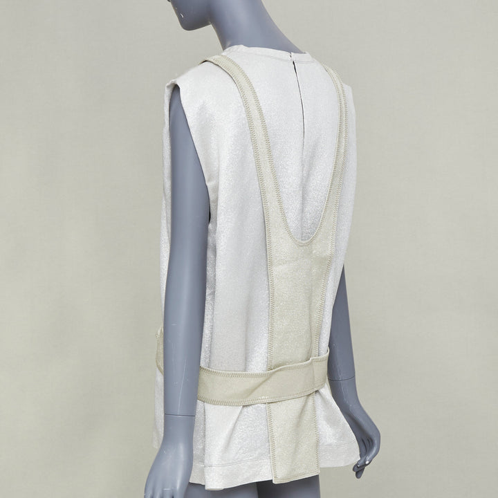 VALENTINO metallic silver green contrast bodice layered sleeveless top IT40 S