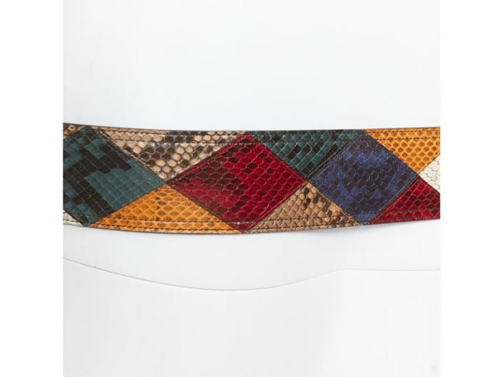 SAINT LAURENT diamond patchwork multicolor scaled leather statement belt 85cm