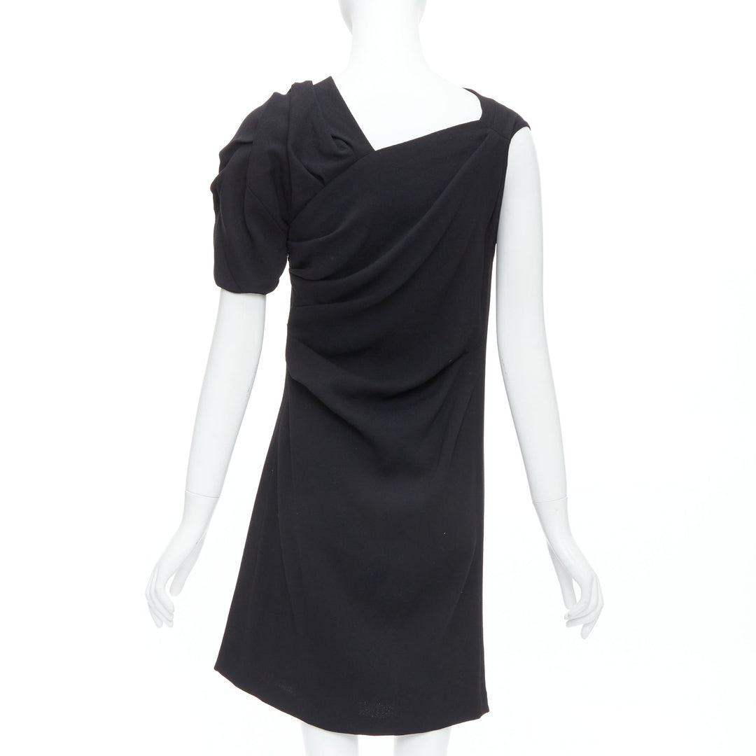 DRIES VAN NOTEN black wool blend asymmetric sleeve drape dress FR36 S