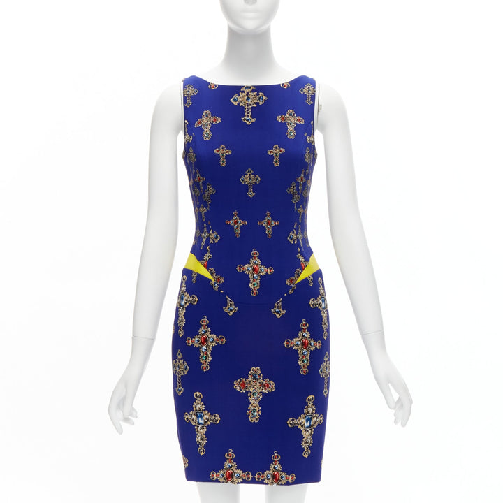 Female mannequin wearing Versace by Donatella Versace 2012 Blue Feels like silk Women Cocktail Dresses in Size IT | Available at JHROP