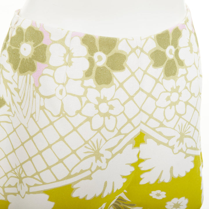 VALENTINO 2020 green yellow white floral lattice graphic jacquard shorts IT38 XS