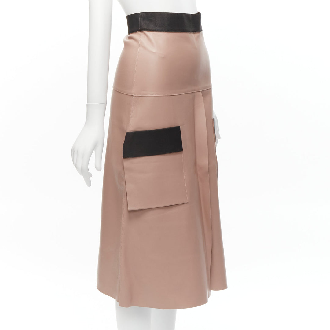 DION LEE Sandy pink brown sheep leather panelled A-line midi skirt UK6 XS