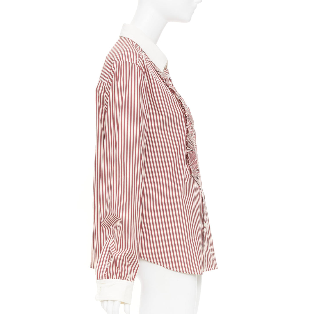OSCAR DE LA RENTA S08 Stripe Pleated Placket Contrast Collar top US16 4XL