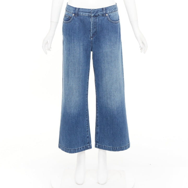 DIOR blue washed cotton denim low mid rise five pocket cropped wide jeans FR38 M
