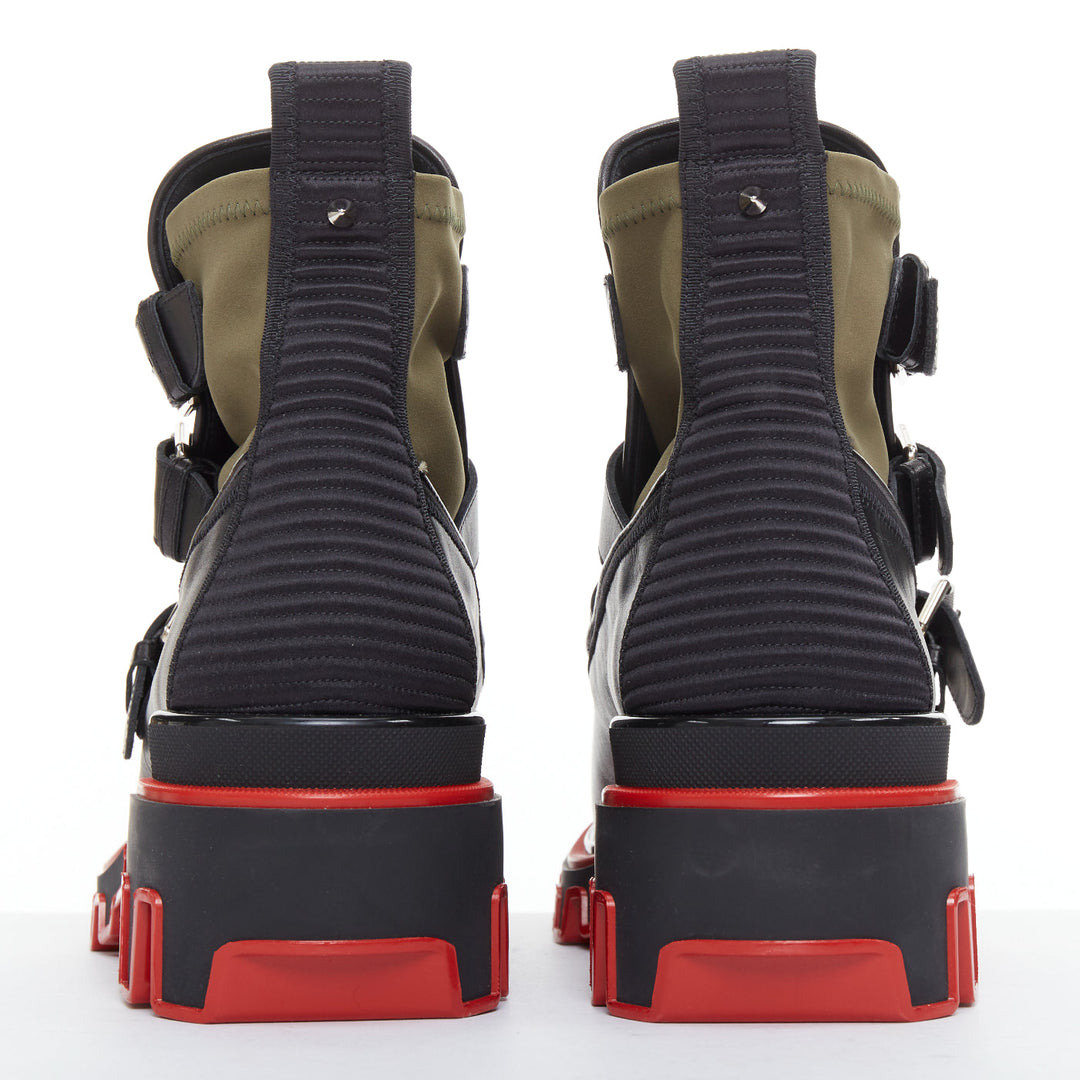 CHRISTIAN LOUBOUTIN Buckle Dune  green nylon leather ridged sole boot EU44