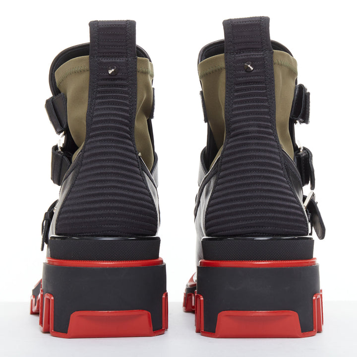 CHRISTIAN LOUBOUTIN Buckle Dune  green nylon leather ridged sole boot EU44