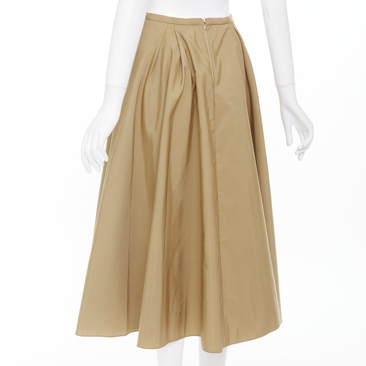 ROCHAS tan beige taffeta flared pleated front high waist aline midi skirt IT40 S