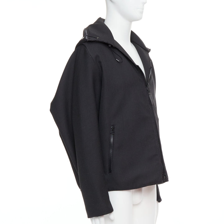 LANVIN grey wool blend stiff thick contrast lined hood jacket FR48 M