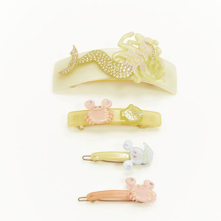 rare CHIC & MODE Alexandre Zouari pastel yellow Mermaid crab hair clips X4