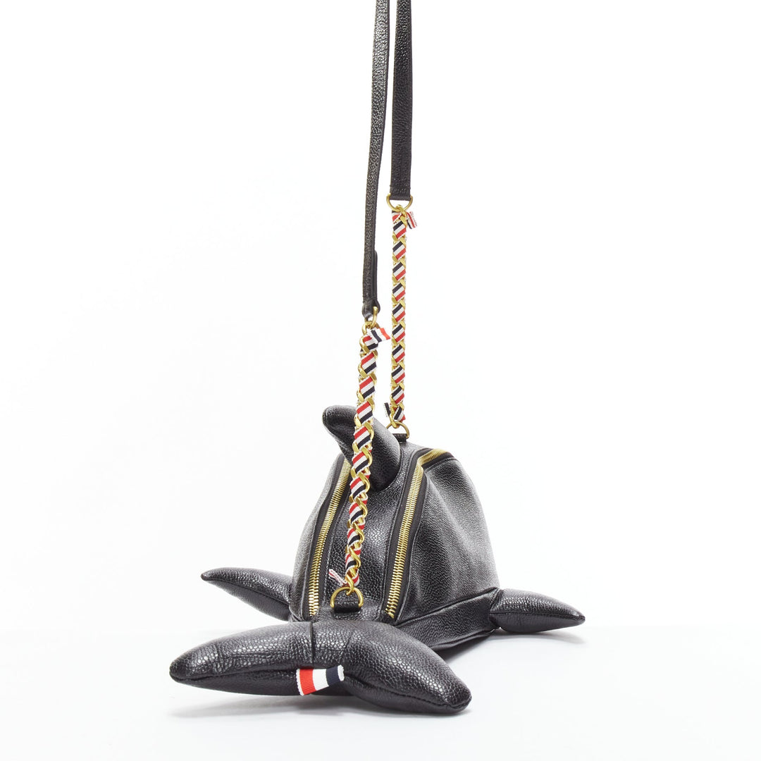 rare THOM BROWNE Mini Dolphin black pebbled leather crossbody bag