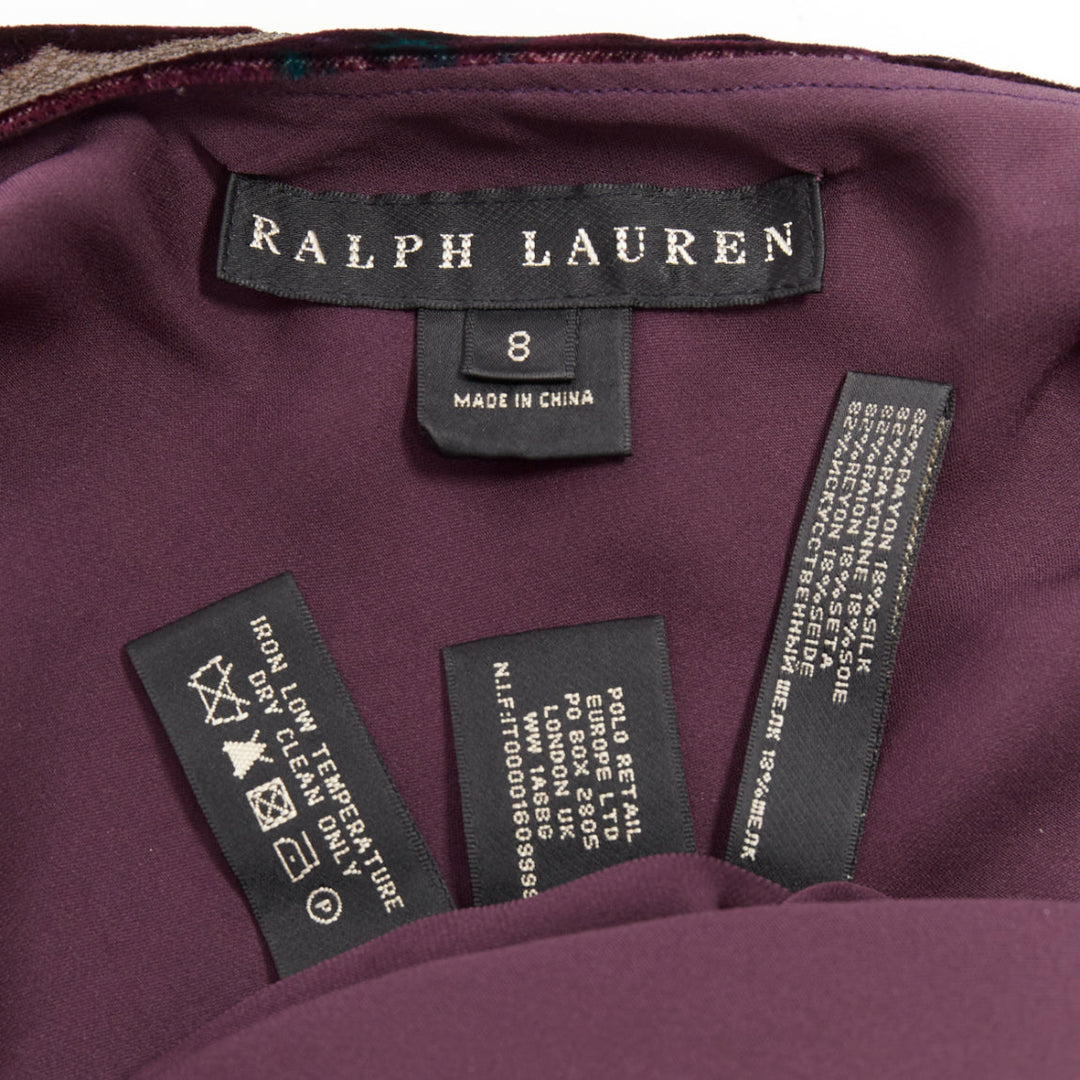 RALPH LAUREN Black Label Vintage dark purple velvet paisley floral dress US8 L