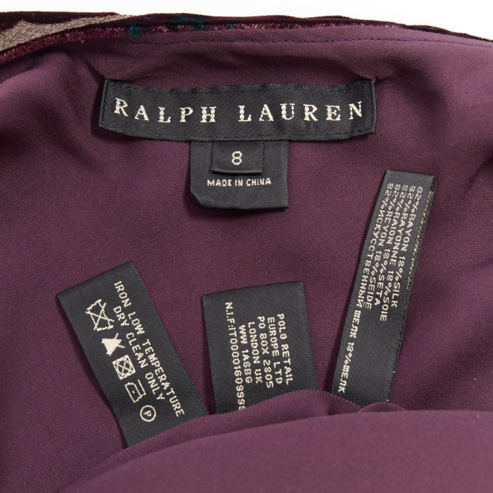 RALPH LAUREN Black Label Vintage dark purple velvet paisley floral dress US8 L