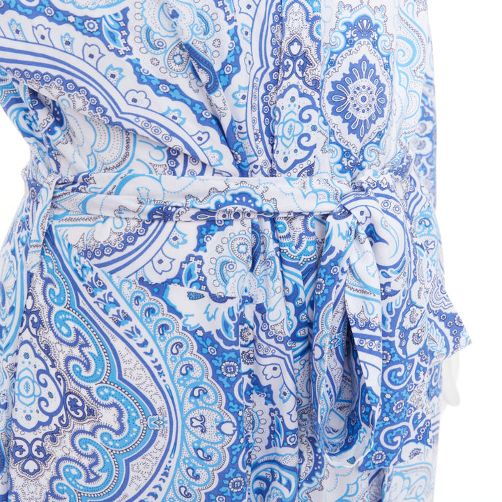MELISSA ODABASH Gabby blue white floral paisley print viscose  kaftan dress S