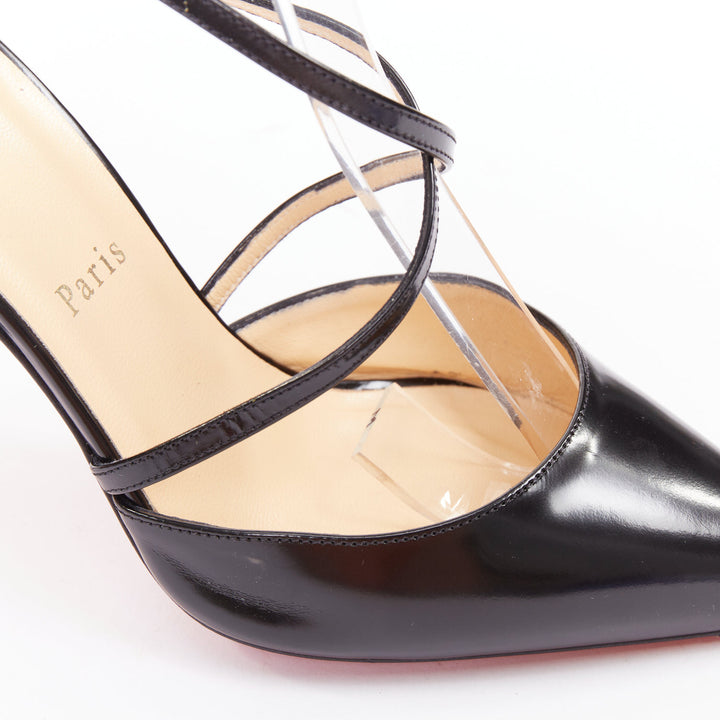 CHRISTIAN LOUBOUTIN Crosspiga 100 Jazz Calf black criss cross point pumps EU37.5