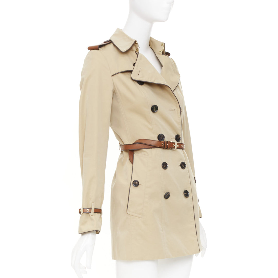 BURBERRY 2012 leather piped double breasted belted short trench coat IT36 XXS