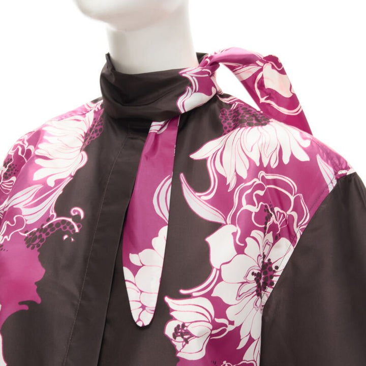 VALENTINO 2022 100% silk taffeta brown floral print shirt IT38 XS