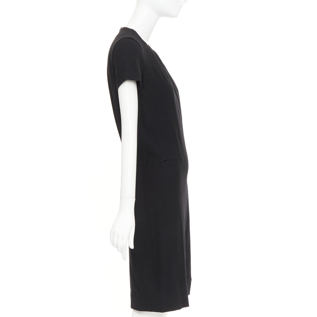 YVES SAINT LAURENT 2007 black 1wool frayed seam ruched neck shift dress FR34 XS