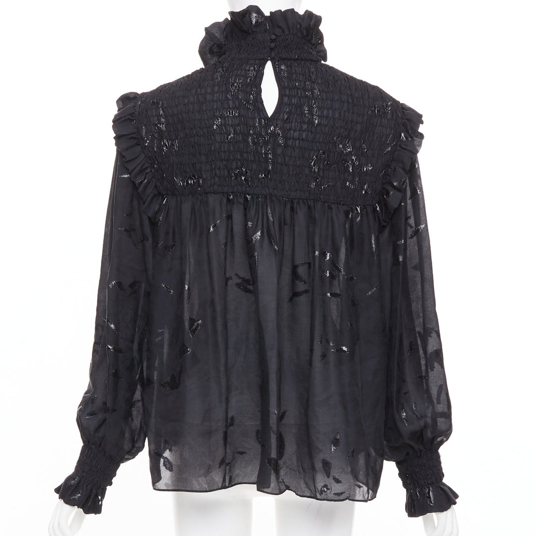 SAINT LAURENT 2021 Runway fil coupe metallic lurex silk blend blouse FR 36 S
