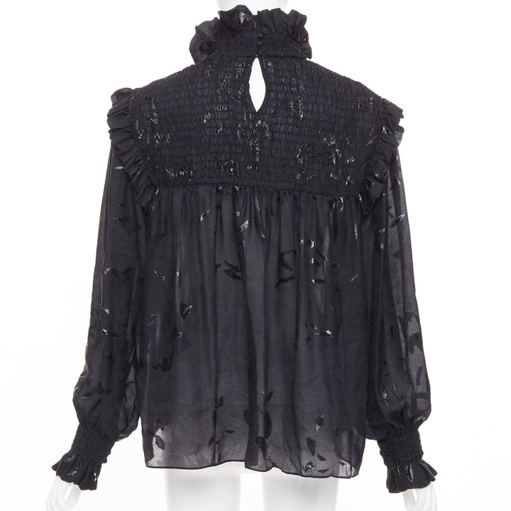 SAINT LAURENT 2021 Runway fil coupe metallic lurex silk blend blouse FR 36 S