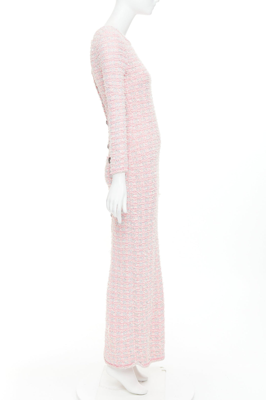 BALENCIAGA 2022 light pink stretch cotton tweed back to front midi dress XS