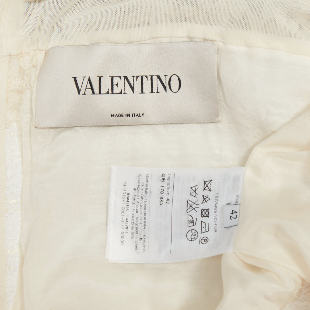 VALENTINO 2018 Bridal white sheer lace yoke tweed mixed mini dress IT40 S