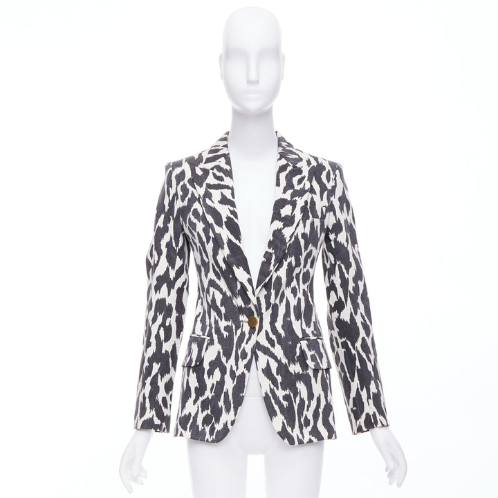 OLD CELINE Phoebe Philo black cream animal print cotton blazer jacket FR36 S