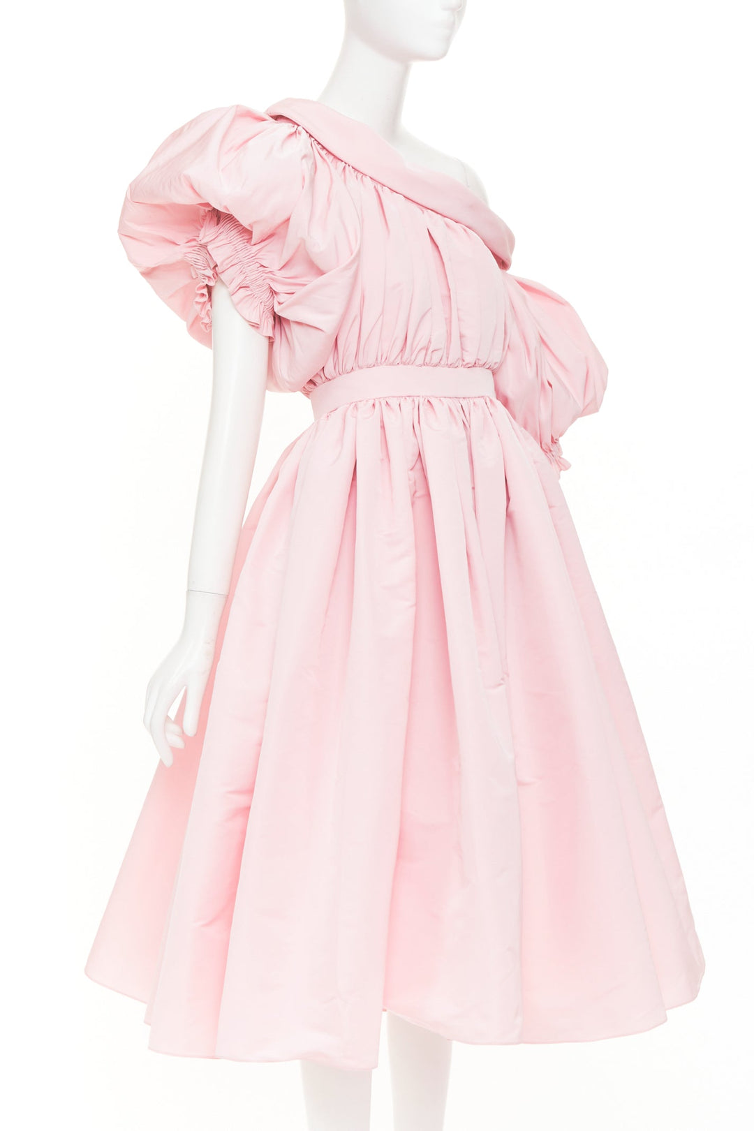ALEXANDER MCQUEEN 2021 Runway pink anemone faille off shoulder dress IT38 XS