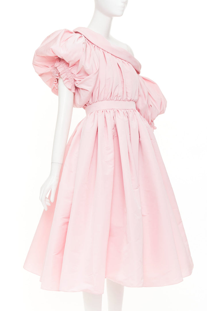 ALEXANDER MCQUEEN 2021 Runway pink anemone faille off shoulder dress IT38 XS