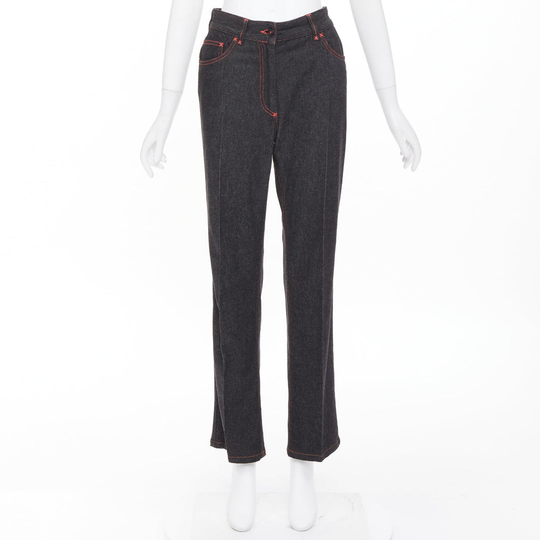 DOLCE GABBANA Vintage black viscose red topstitch high waisted jeans IT38 XS