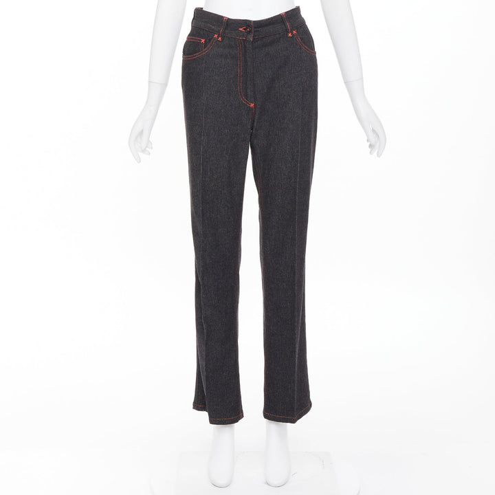 DOLCE GABBANA Vintage black viscose red topstitch high waisted jeans IT38 XS
