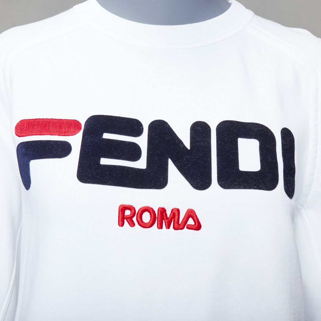 FENDI Fila Mania 2019 Roma logo white cotton crew pullover top S