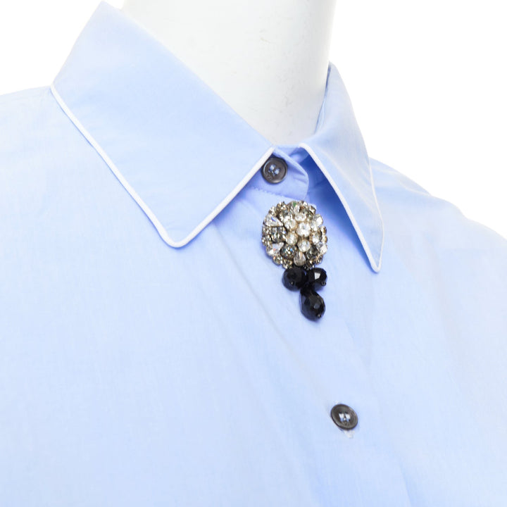 NO. 21 red stripe light blue cotton blend button shirt pants set IT42 M