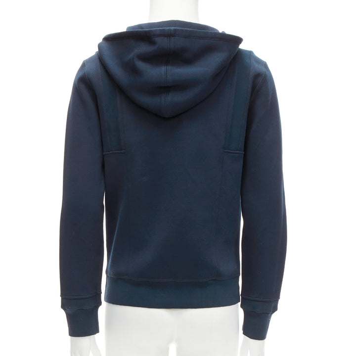 ALEXANDER MCQUEEN 2017 navy cotton blend half zip panelled hoodie M