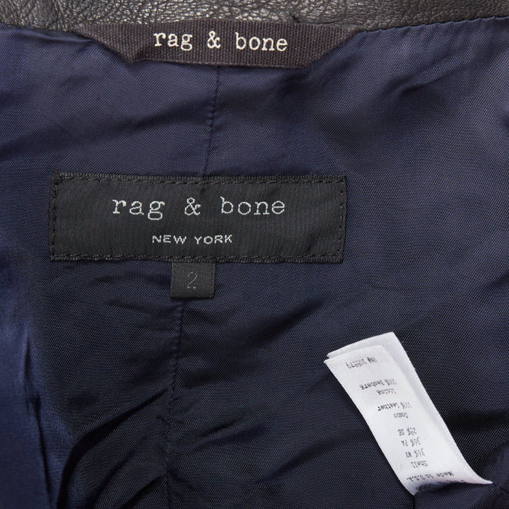 RAG & BONE grey speckle virgin wool blend black leather collar coat US2 S