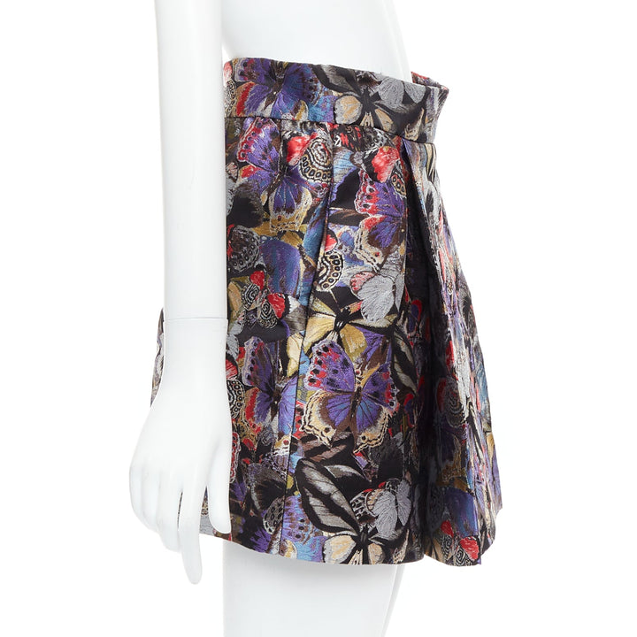 VALENTINO purple silk blend butterfly jacquard high waisted skirt IT38 XS