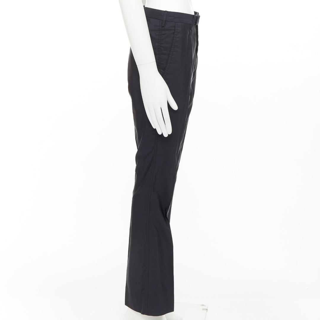 PRADA black shiny nylon mid waisted flare boot cut crop trousers IT46 S
