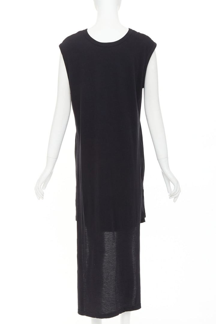 ANN DEMEULEMEESTER black cotton layered asymmetric hi-low midi dress FR38 M