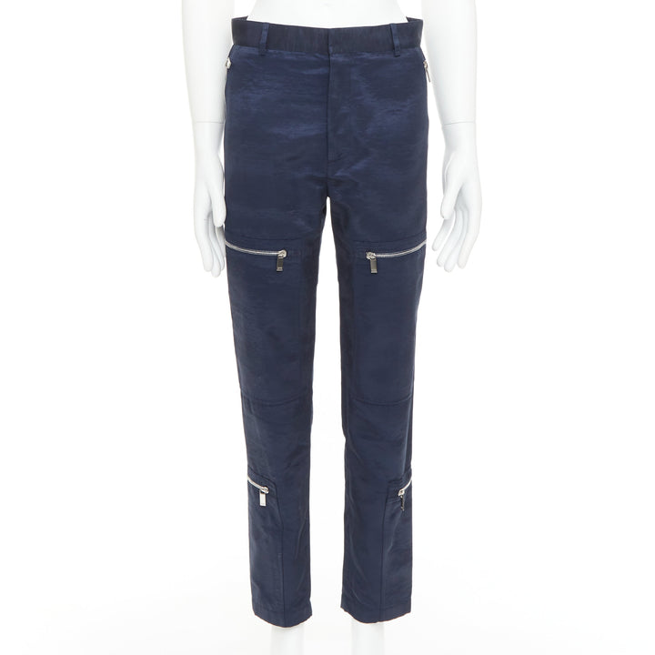 DIOR HOMME navy silver zipper carpenter pocket straight leg cargo pants FR44 XS