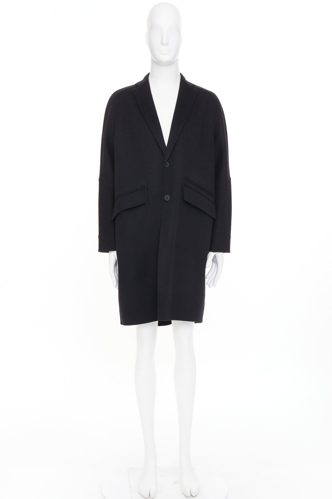 VALENTINO black virgin wool cashmere button flap pocket notch lapel coat IT44 XS