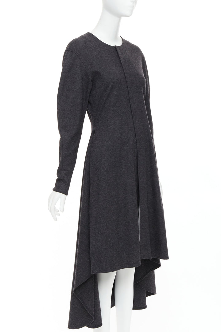 OLD CELINE 2017 Phoebe Philo dark grey wool blend hi low hem dress FR36 S